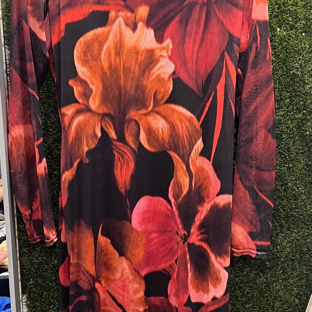 Boohoo Red and Black Sheath Midi Dress with Bishop Sleeves